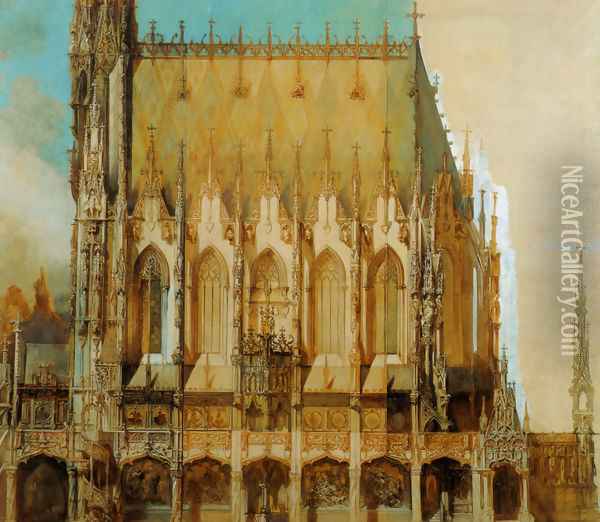 Gotische Grabkirche St Michael Seitenansicht [Gothic Cemetary St Michaels Side View] Oil Painting - Hans Makart