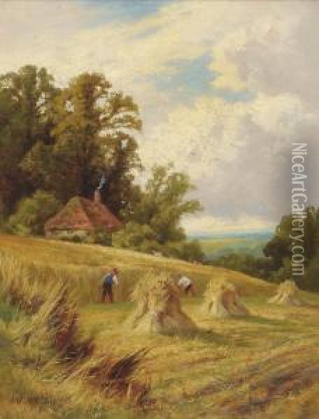 A Sussex Cornfield Oil Painting - Henry Hillier Parker