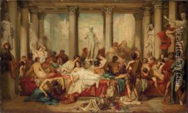 Romans During The Decadence Oil Painting - Thomas Couture