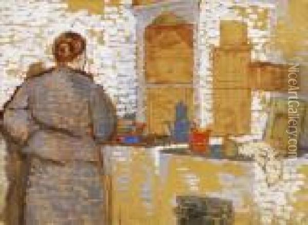 In The Kitchen Oil Painting - Jozsef Rippl-Ronai