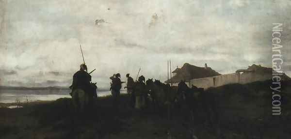 Cossack's Patrol Oil Painting - Josef von Brandt