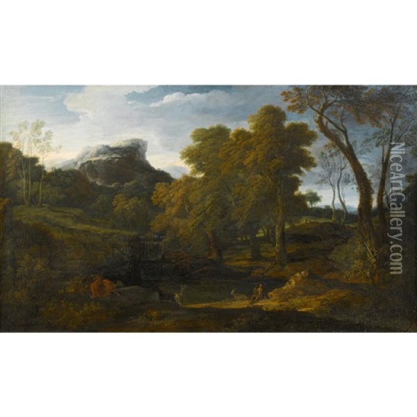 Extensive Landscape With Shepherd And Flock Oil Painting - Frederick De Moucheron