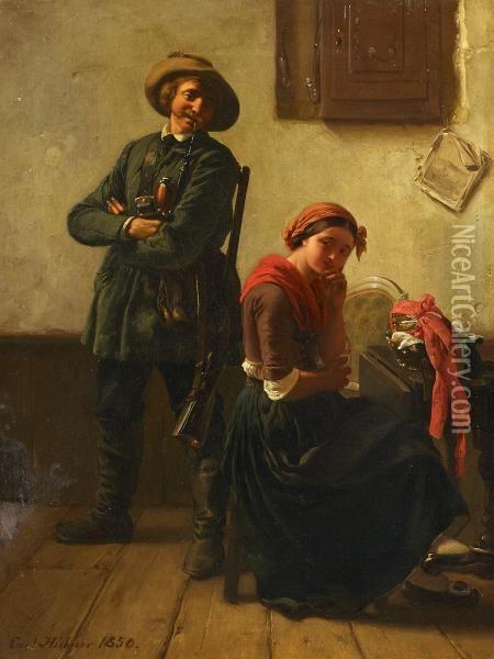 Young Couple Oil Painting - Carl Wilhelm Hubner