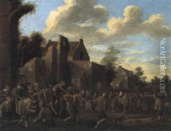 Bauern In Einem Hollaendischen Dorf Oil Painting - Joost Cornelisz. Droochsloot