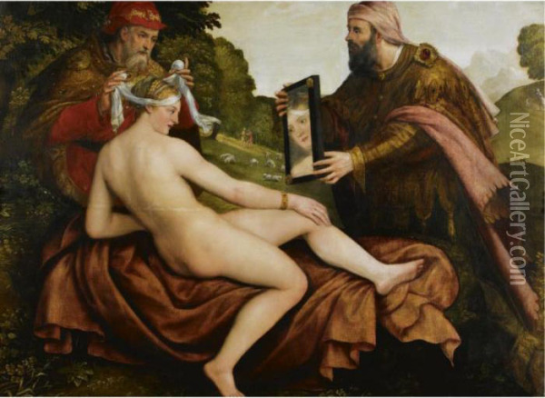 Susanna And The Elders Oil Painting - Lambert Sustris