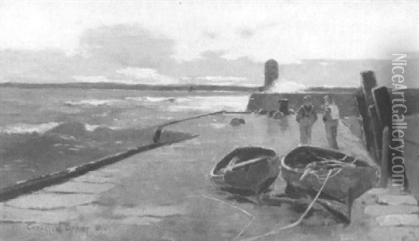 Fishermen Conversing On A Quay Oil Painting - Carleton Grant