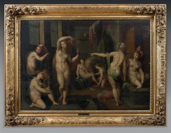Jeunes Femmes Au Bain Oil Painting - Francesco Primaticcio