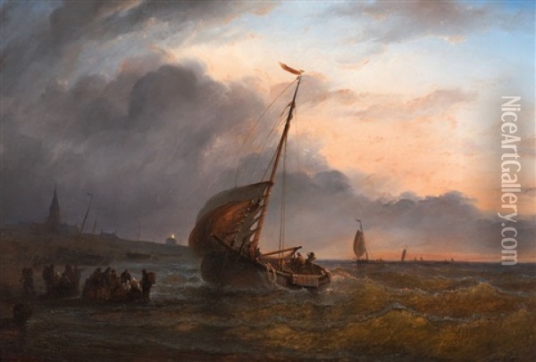 Fischerboote In Der Dammerung Oil Painting - Christian Cornelis Kannemans