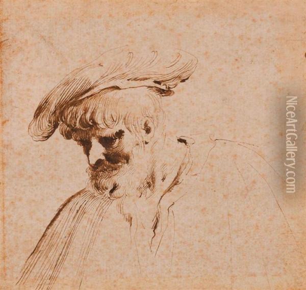 Brustbild Eines Bartigen Mannes Mit Barett. Oil Painting - Guercino