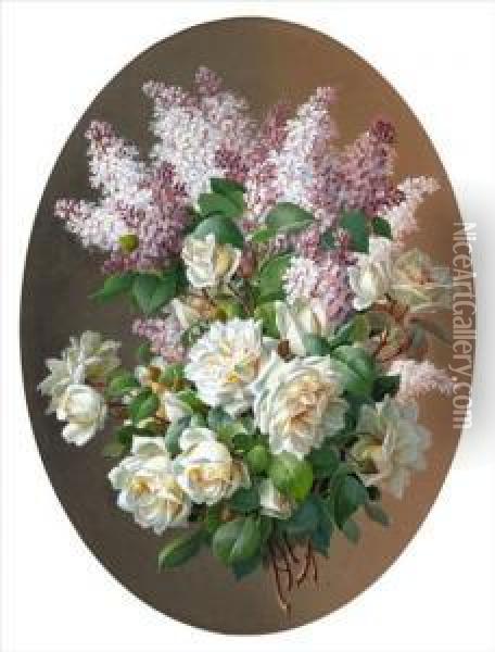 Roses And Lilacs Oil Painting - Raoul Maucherat de Longpre