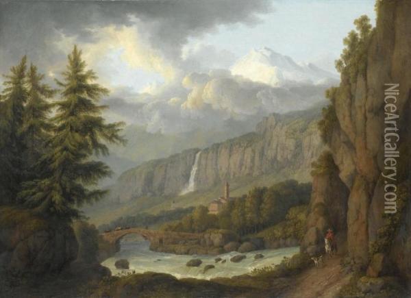 View Of Giornico From The St. Gotthard Pass, Switzerland Oil Painting - Jacob Philipp Hackert