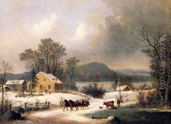 A Sleigh Ride in the Snow Oil Painting - George Henry Durrie