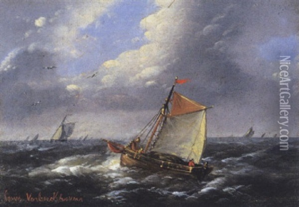 Marine Met Zeilboten Oil Painting - Louis Verboeckhoven the Younger