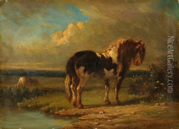 Teichlandschaft Mit Pferden Oil Painting - Henri d'Ainecy Montpezat