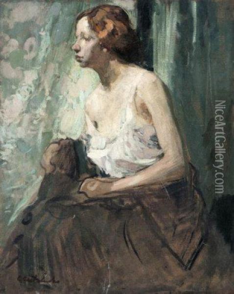Femme En Debardeur. Oil Painting - Claudio Castelucho Diana