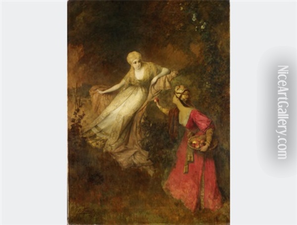 Fairy Tale Illustration With Proffered Apple Oil Painting - Heinrich Faust
