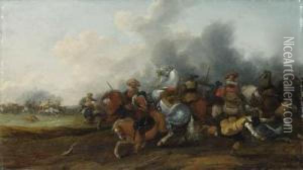 A Cavalry Skirmish Oil Painting - Palamedes Palamedesz. (Stevaerts, Stevens)