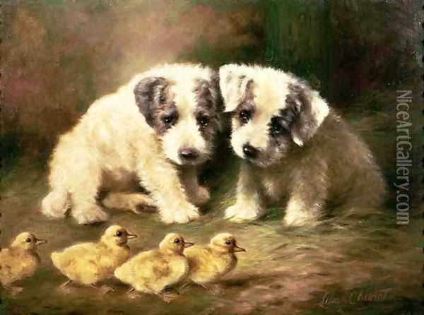 Sealyham Puppies and Ducklings Oil Painting - Lilian Cheviot