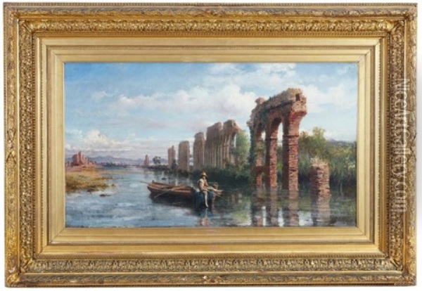 Barque Sous L'aqueduc Oil Painting - Giuseppe Castiglione
