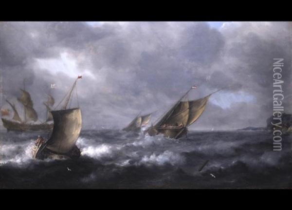 Segelschiffe Auf Sturmischer See Oil Painting - Justus Verwer