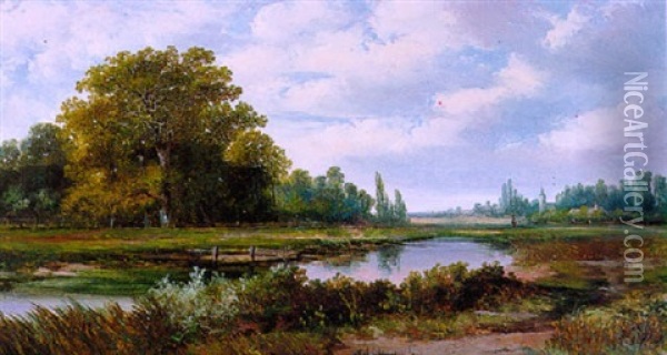 Boomrijk Landschap Met Rivier Oil Painting - Hermanus Jan Hendrik Rijkelijkhuysen