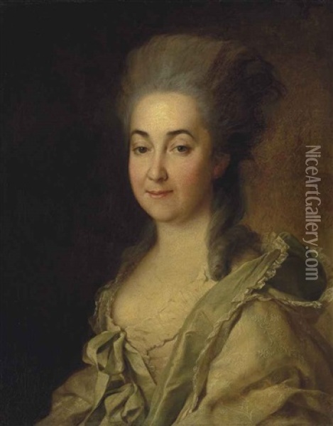 Portrait Of Agafokleia Aleksandrovna Poltoratskaia, Nee Shishkova (1737-1822) Oil Painting - Dimitri Gregoriovitch Levitsky