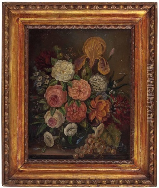 Stillleben Mit Blumen Und Weinranke Oil Painting - Anton Fidler