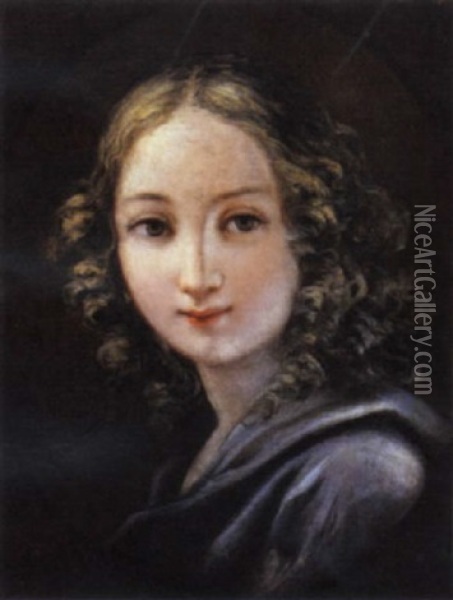 Ritratto Di Fanciulla In Abito Blu Oil Painting - Pier Leone Ghezzi