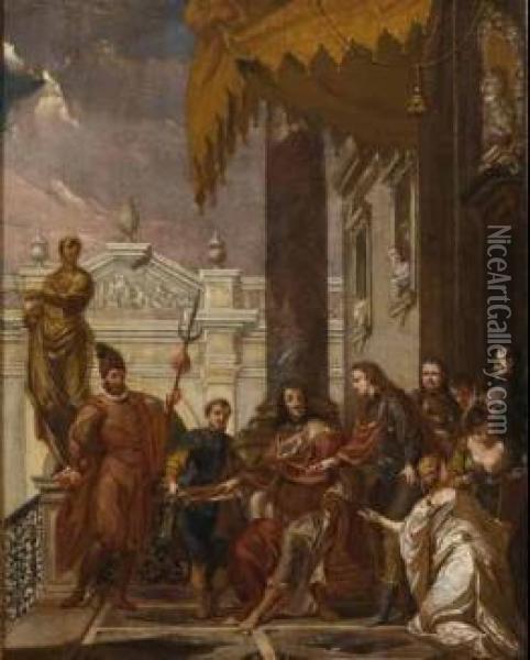 Principe Giovanni Guglielmo Di Pfalz Consegna Oil Painting - Antonio Bellucci