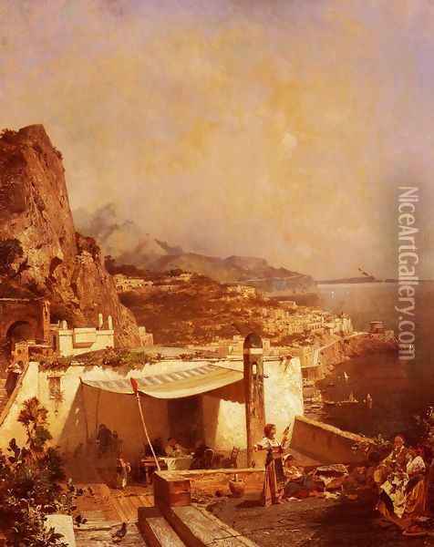 Amali-Golfe De Salerne (Amali-Gulf of Salerno) Oil Painting - Franz Richard Unterberger