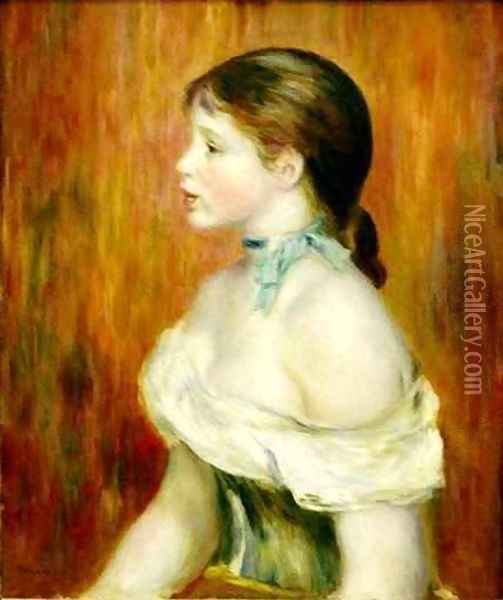 Girl with a Blue Ribbon Oil Painting - Pierre Auguste Renoir