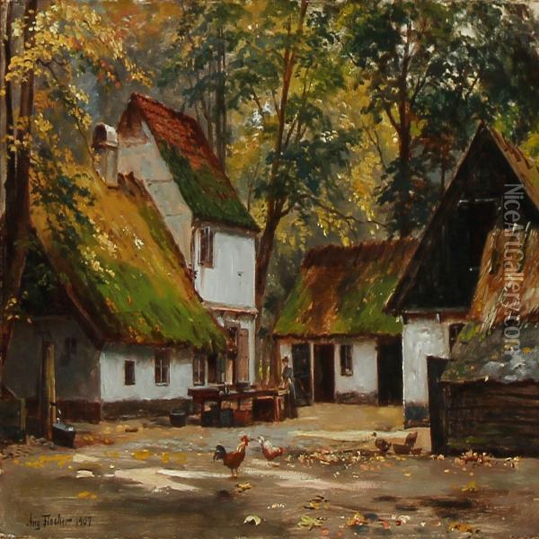 At Peter Lieps House In The Deer Garden, Denmark Oil Painting - August Fischer