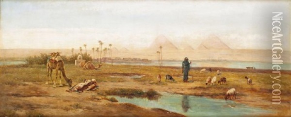 Le Troupeau Au Pied Des Pyramides Oil Painting - Frederick Goodall