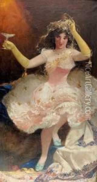 Junge Tanzerin Mit Champagnerflute. Oil Painting - Alexander Von Soldenhoff