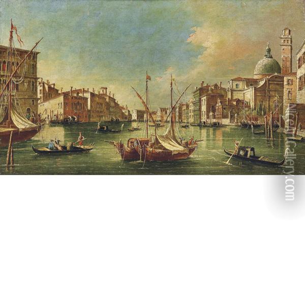 Veduta Del Canal Grande Dalla Chiesa Di San Geremia Verso Quelladegli Scalzi Oil Painting - Francesco Zanin