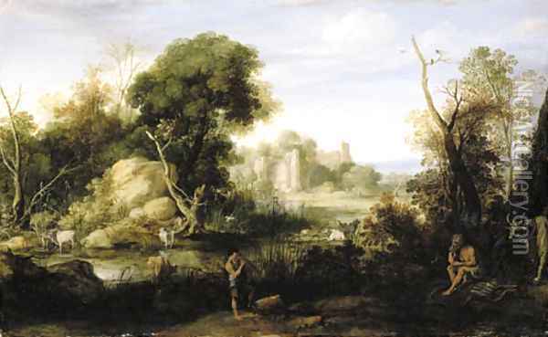 A classical landscape with Mercury and Argos Oil Painting - Bartholomeus Breenbergh