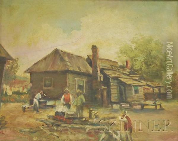 House By Stream/a Double-sided Composition Oil Painting - Arlington N. Lindenmuth