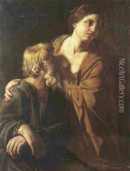 Roman Charity Oil Painting - Bartolomeo Manfredi