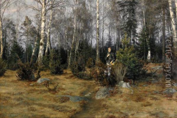Kvinna I Varlandskap Oil Painting - Johan Krouthen