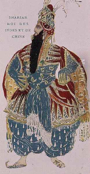 Shariar, King of the Indies and China, costume design for Diaghilev's production of 'Scheherazade', 1910 Oil Painting - Leon Samoilovitch Bakst