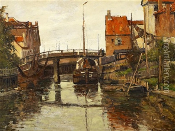 Fischerboote In Der Gracht Oil Painting - Wilhelm Hambuechen