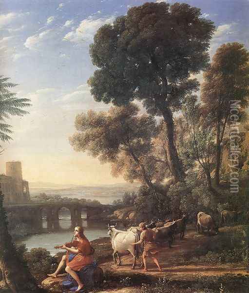 Landscape with Apollo Guarding the Herds of Admetus 1645 Oil Painting - Claude Lorrain (Gellee)