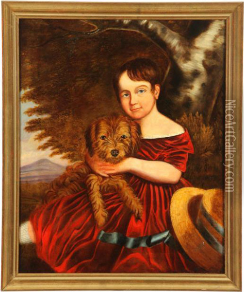 Portrait Of Child With Dog Oil Painting - Thomas Henry Gregg
