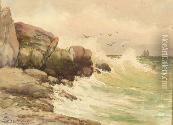 Rocky Coast Oil Painting - Harrison Bird Brown