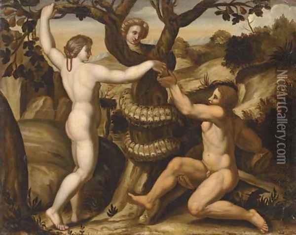 The Temptation of Adam and Eve Oil Painting - Giulio Romano (Orbetto)