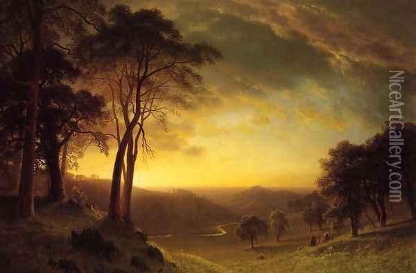 Sacramento River Valley Oil Painting - Albert Bierstadt