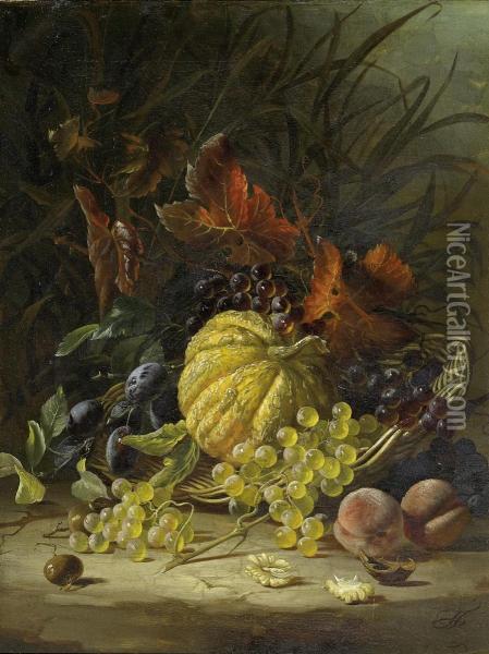 Still Life With A Pumpkin And Fruit Oil Painting - Friederike Frey