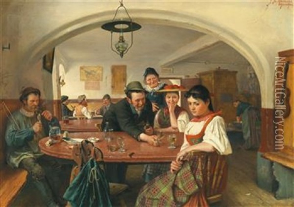 Tavern Scene Oil Painting - Theodor Kleehaas