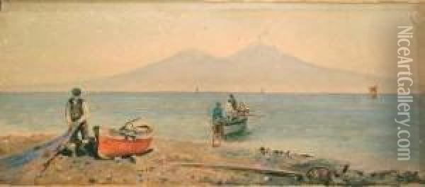 Marina Con Pescatori Oil Painting - Vincenzo Loria