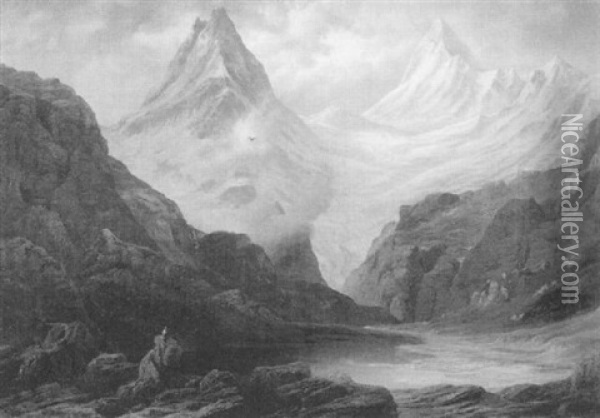 Bachalpsee Mit Finsteraarhorn Und Schreckhorn Oil Painting - Johann Rudolf Rapp